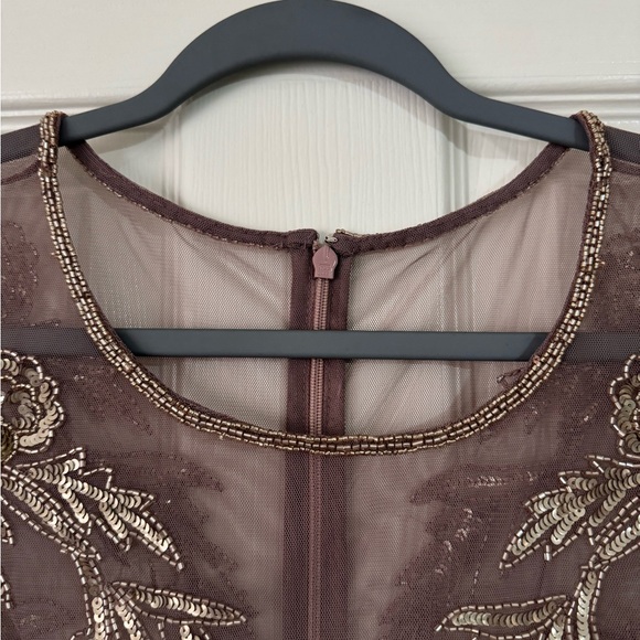 NWT Papell Boutique Womens Short Sleeve Beaded Evening Gown - Stone - Picture 5 of 16